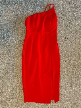 One-Shoulder Red Midi Dress